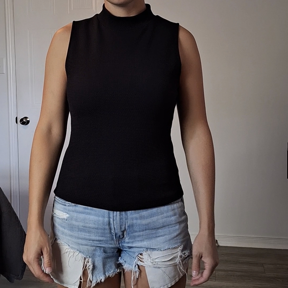 High-neck Black Tank Top